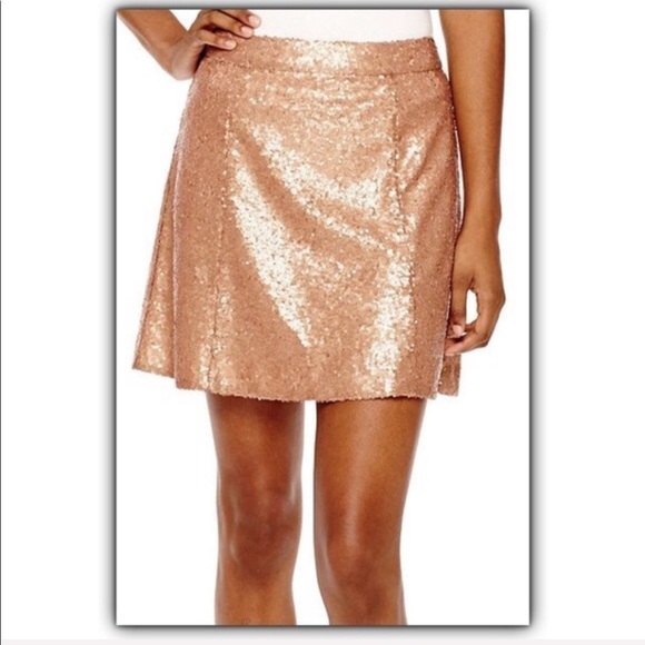 DECREE gorgeous rose gold bronze sequin mini skirt size M - Picture 1 of 6
